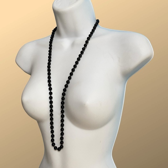 Black Glass Beads Necklace Over-The-Head Style - Picture 7 of 11